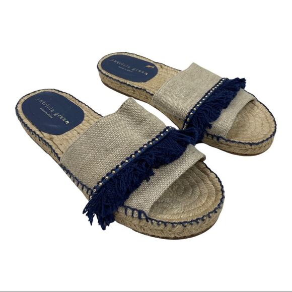 Patricia Green Womens Rafia Slide Sandals with Fringe and Studs Boho Beach